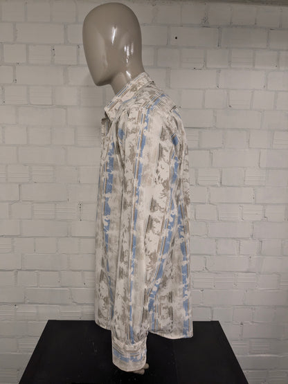 Vintage It's Noize overhemd. Beige Blauw Bruine print. Maat 2XL / XXL.