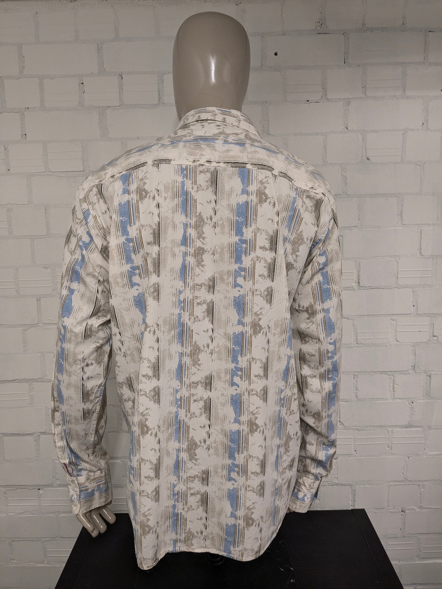 Vintage It's Noize overhemd. Beige Blauw Bruine print. Maat 2XL / XXL.