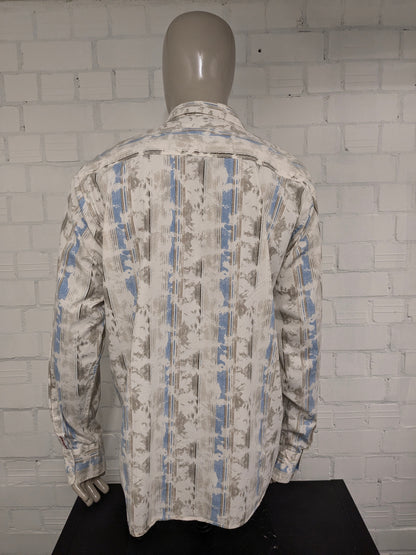 Vintage It's Noize overhemd. Beige Blauw Bruine print. Maat 2XL / XXL.