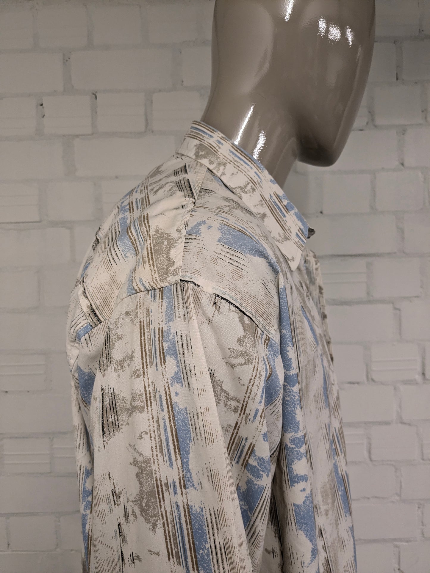 Vintage It's Noize overhemd. Beige Blauw Bruine print. Maat 2XL / XXL.