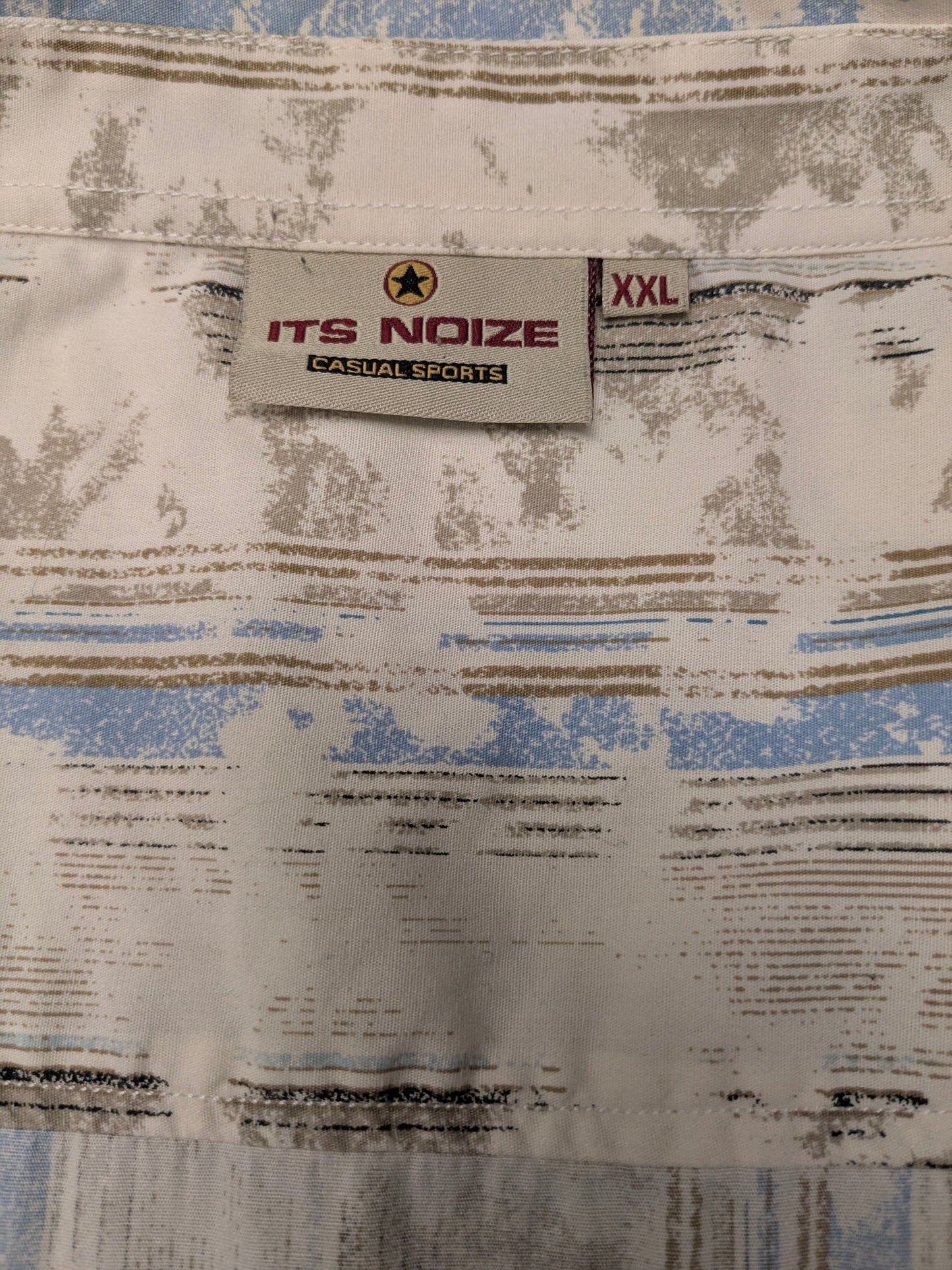 Vintage It's Noize overhemd. Beige Blauw Bruine print. Maat 2XL / XXL.