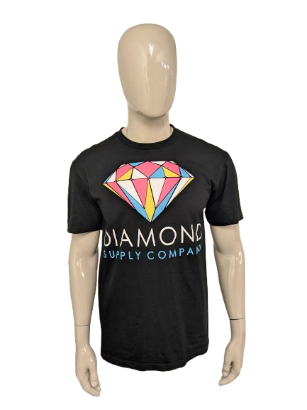 Diamond Supply Company shirt. Zwart met gekleurde opdruk. Maat L.