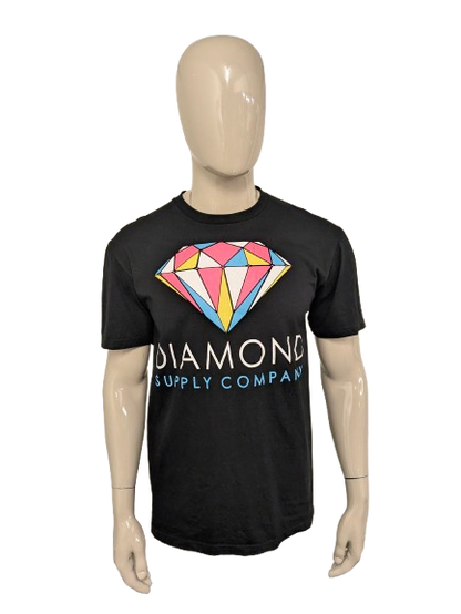 Diamond Supply Company shirt. Zwart met gekleurde opdruk. Maat L.