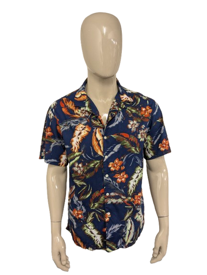 Superdry Hawaii overhemd korte mouw. gekleurde print. Maat L.