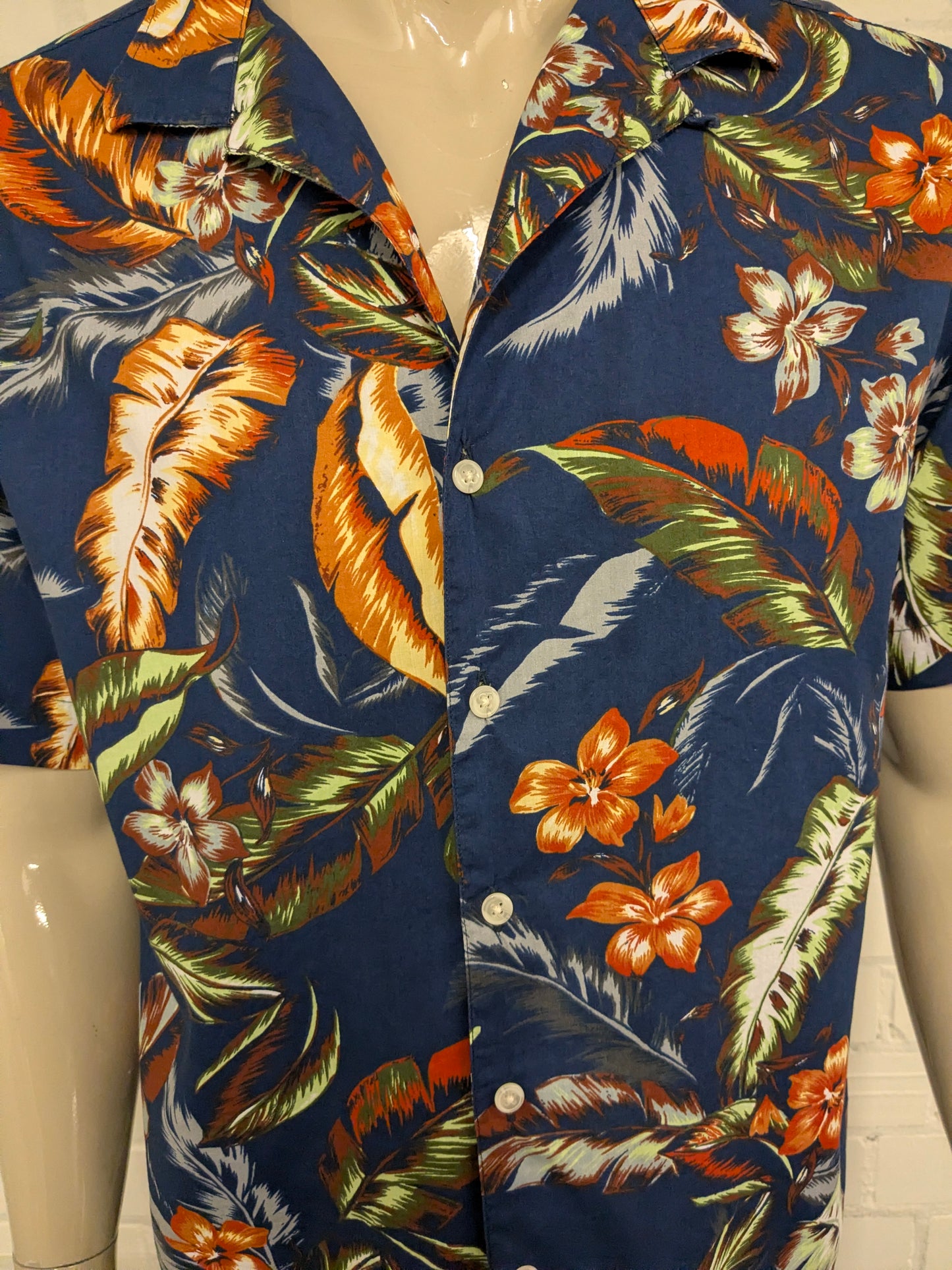 Superdry Hawaii overhemd korte mouw. gekleurde print. Maat L.