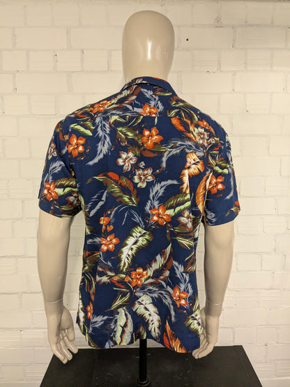 Superdry Hawaii overhemd korte mouw. gekleurde print. Maat L.