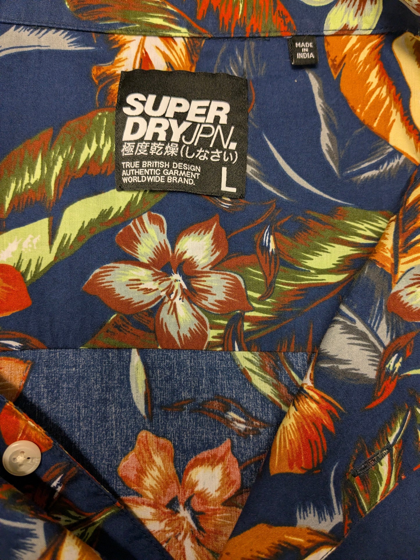 Superdry Hawaii overhemd korte mouw. gekleurde print. Maat L.