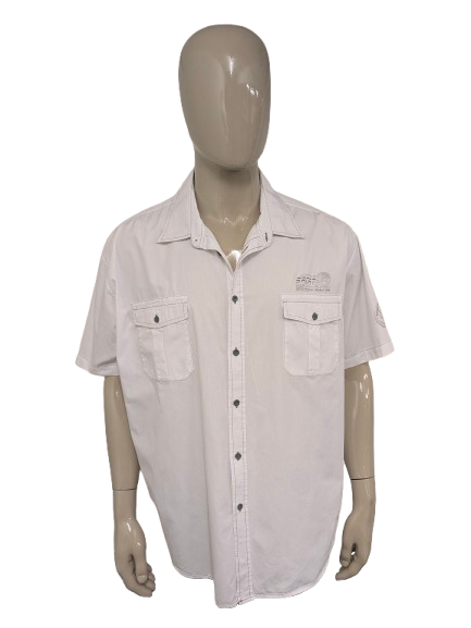 Camisa Atlas de manga corta para Hombre. Blanco con costuras grises. Talla 3XL/XXXL.