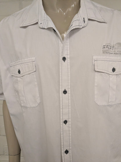 Atlas for Men overhemd korte mouw. Wit met Grijze stiksels. Maat 3XL / XXXL.