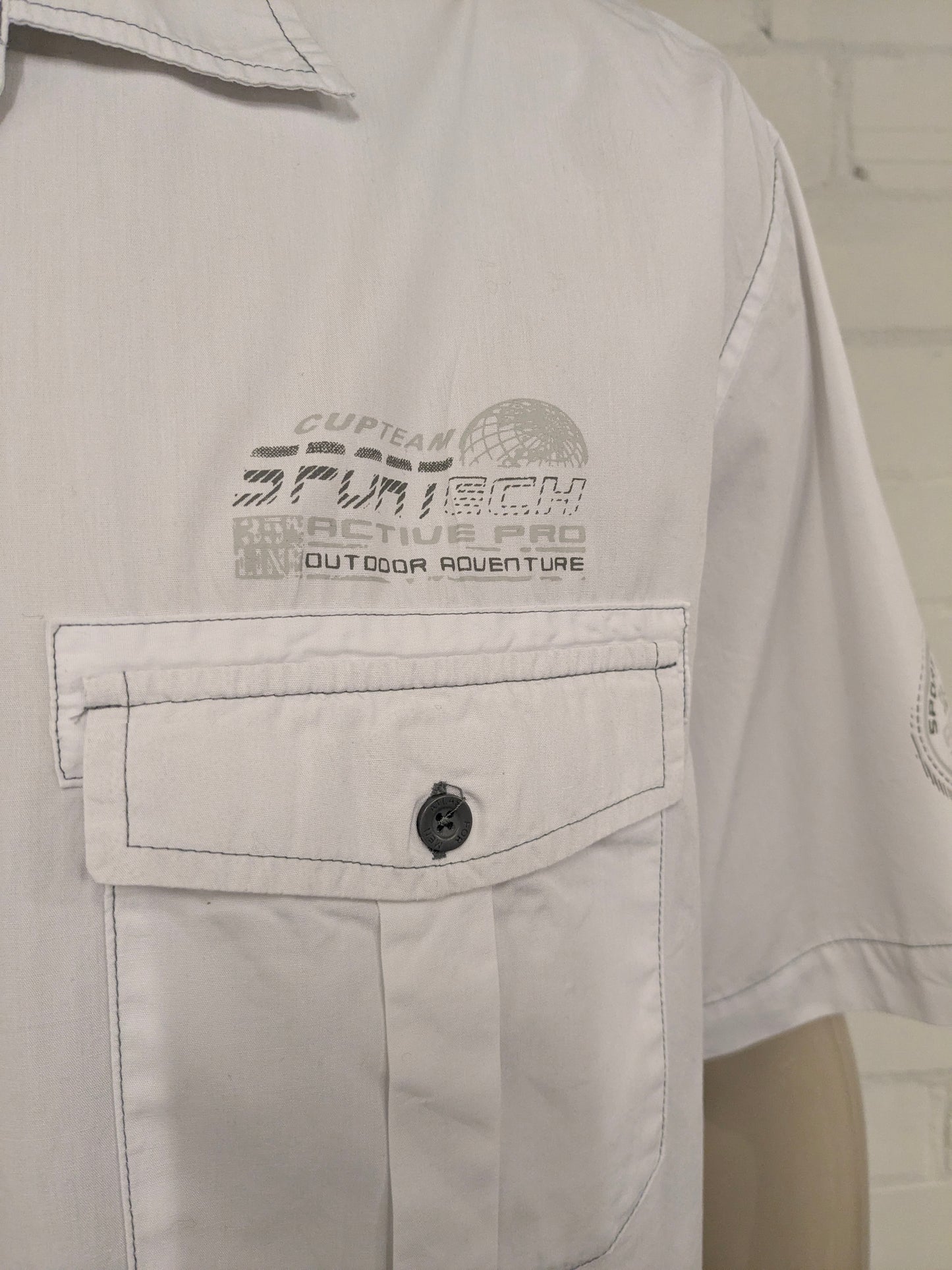 Atlas for Men overhemd korte mouw. Wit met Grijze stiksels. Maat 3XL / XXXL.