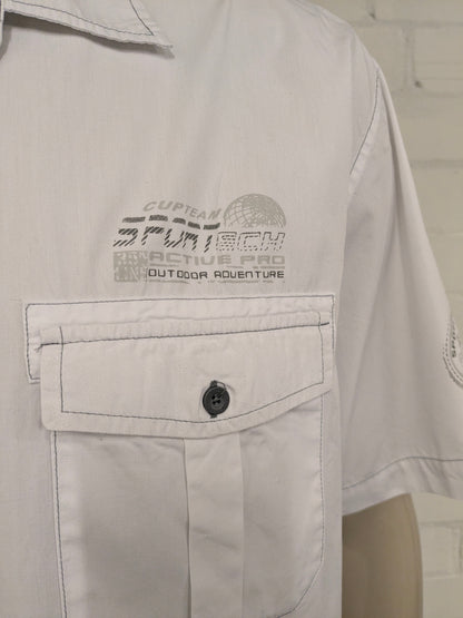 Atlas for Men overhemd korte mouw. Wit met Grijze stiksels. Maat 3XL / XXXL.