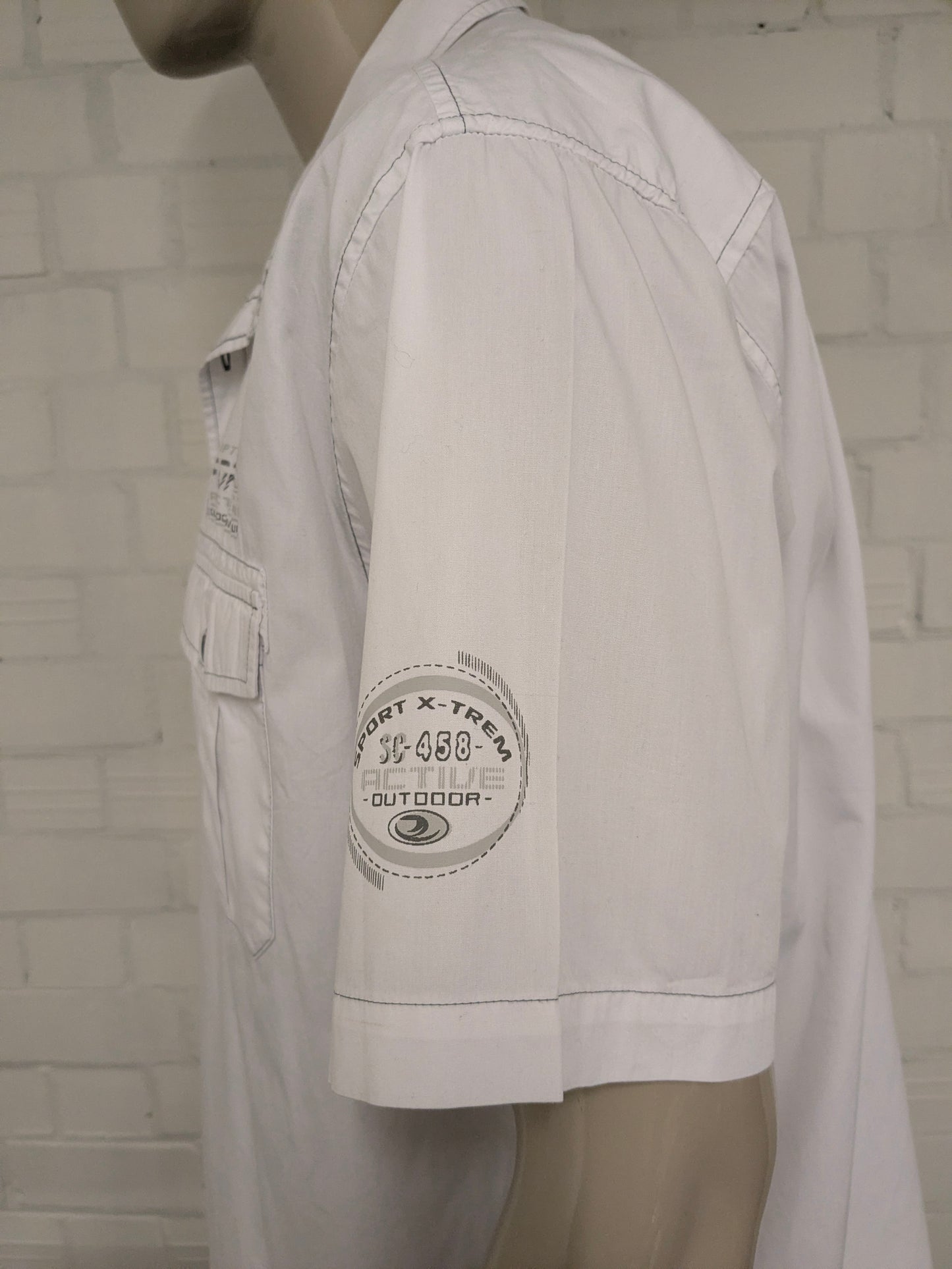 Atlas for Men overhemd korte mouw. Wit met Grijze stiksels. Maat 3XL / XXXL.