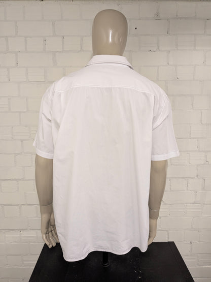 Atlas for Men overhemd korte mouw. Wit met Grijze stiksels. Maat 3XL / XXXL.