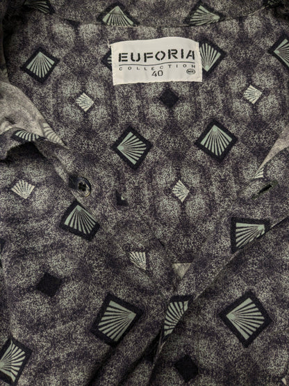 Vintage Euforia overhemd korte mouw. Paars Blauwe print. Maat XL.