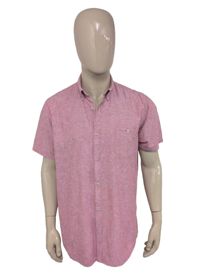 Lerros Katoen Linnen overhemd korte mouw. Rood gemêleerd. Maat XL.