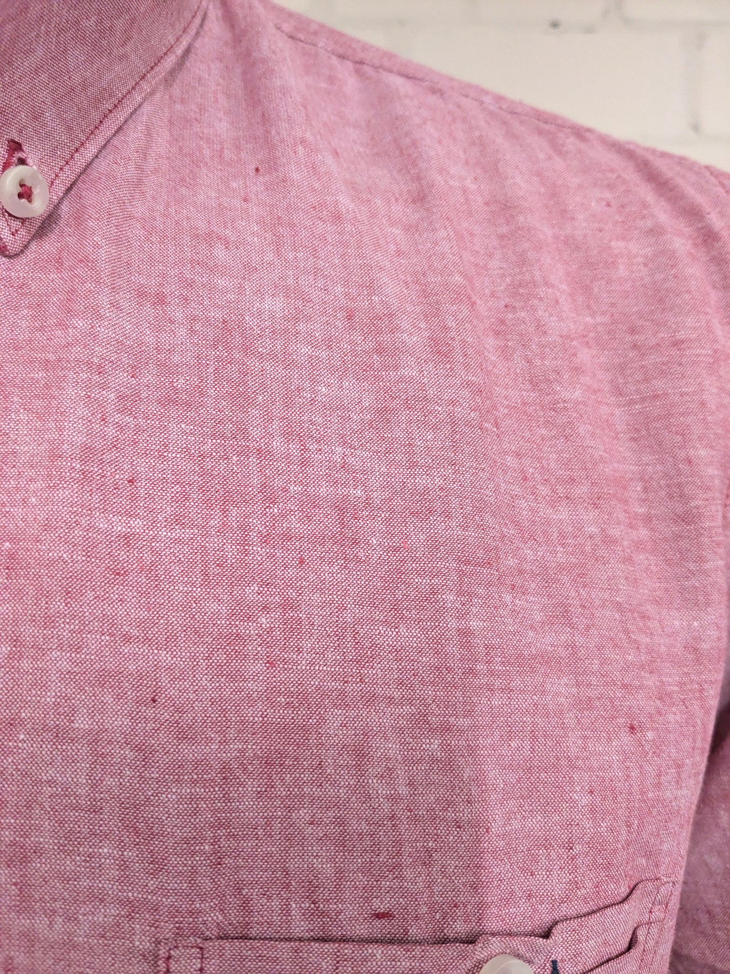 Lerros Katoen Linnen overhemd korte mouw. Rood gemêleerd. Maat XL.