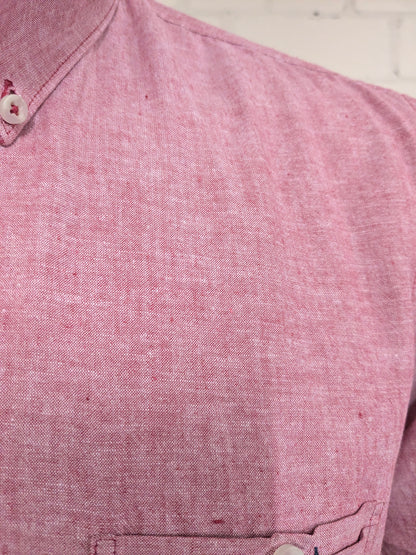 Lerros Katoen Linnen overhemd korte mouw. Rood gemêleerd. Maat XL.