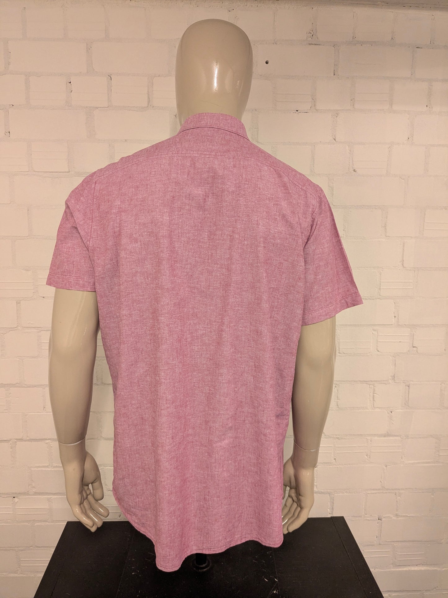 Lerros Katoen Linnen overhemd korte mouw. Rood gemêleerd. Maat XL.