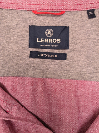 Lerros Katoen Linnen overhemd korte mouw. Rood gemêleerd. Maat XL.