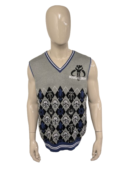 Spencer "Mandalorian" de Disney Star Wars con cuello en V. Gris Azul Negro. Talla L.