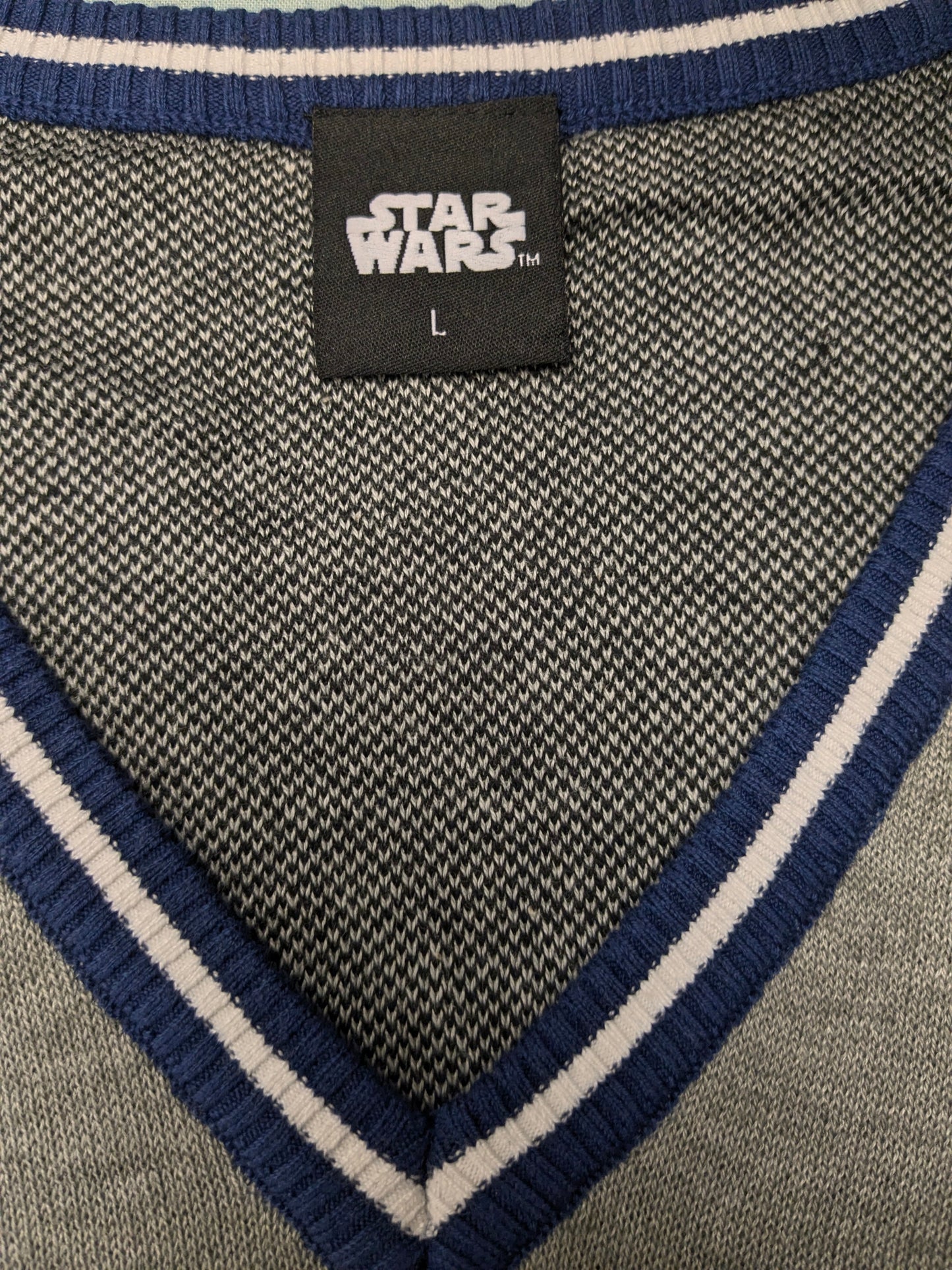 Disney Star Wars "Mandalorian" spencer met V-Hals. Grijs Blauw Zwart. Maat L.