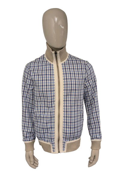 Ted Baker dubbelzijdig!! zomer jack. Beige / Blauw Wit geblokt motief. Maat L.