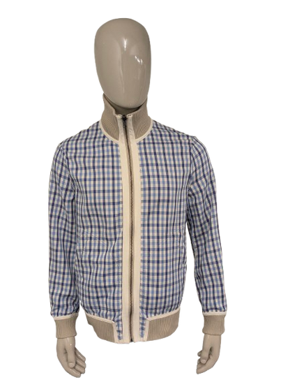Ted Baker dubbelzijdig!! zomer jack. Beige / Blauw Wit geblokt motief. Maat L.
