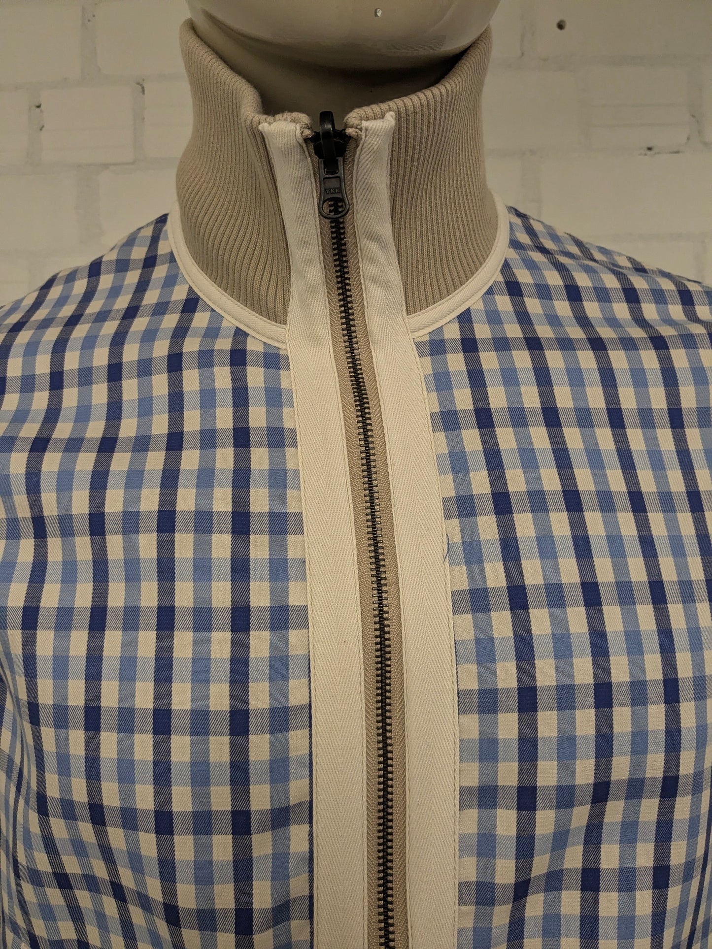 Ted Baker dubbelzijdig!! zomer jack. Beige / Blauw Wit geblokt motief. Maat L.