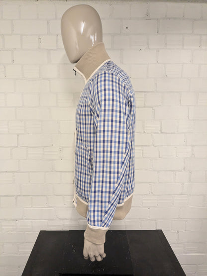 Ted Baker dubbelzijdig!! zomer jack. Beige / Blauw Wit geblokt motief. Maat L.