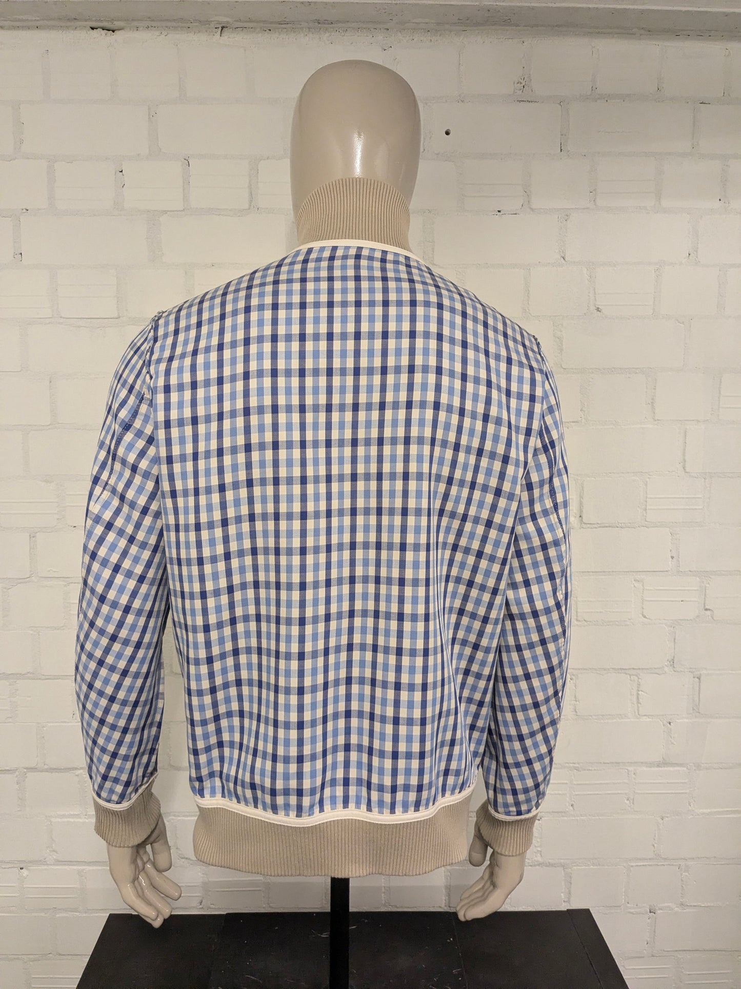 Ted Baker dubbelzijdig!! zomer jack. Beige / Blauw Wit geblokt motief. Maat L.