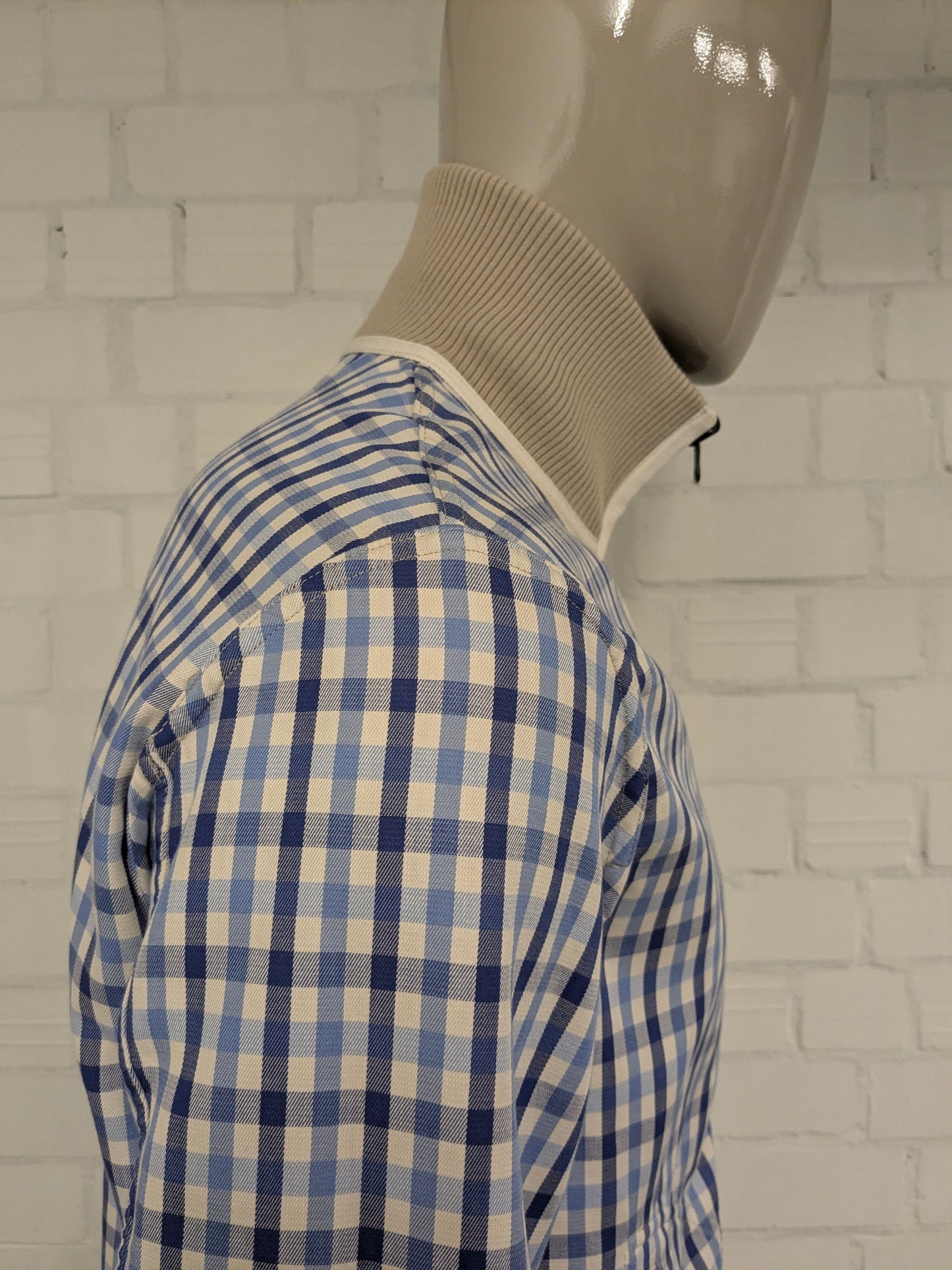 Ted Baker dubbelzijdig!! zomer jack. Beige / Blauw Wit geblokt motief. Maat L.