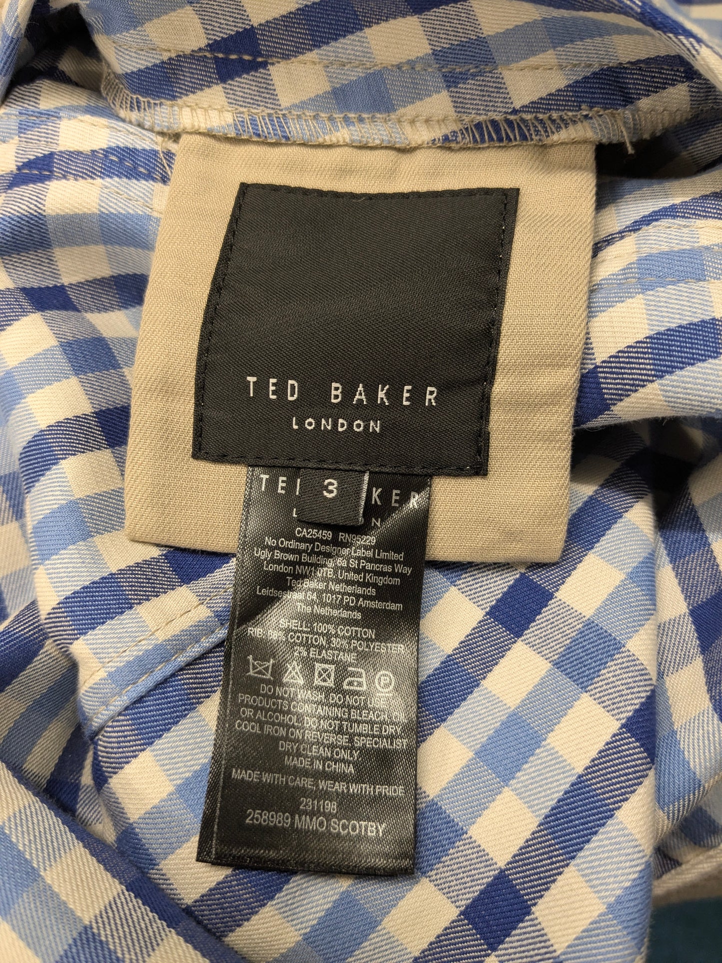 Ted Baker dubbelzijdig!! zomer jack. Beige / Blauw Wit geblokt motief. Maat L.