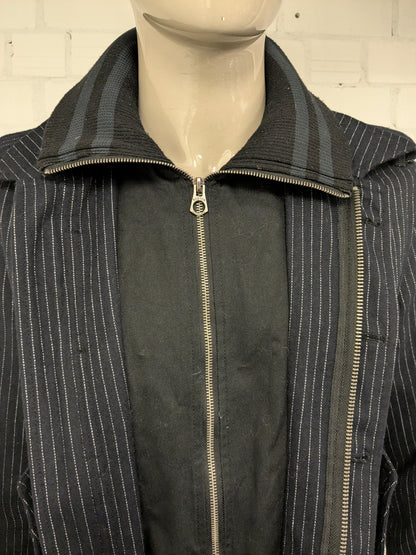 Scotch & Soda tussen jas met dubbele rits. Zwart Wit gestreept. Maat L.