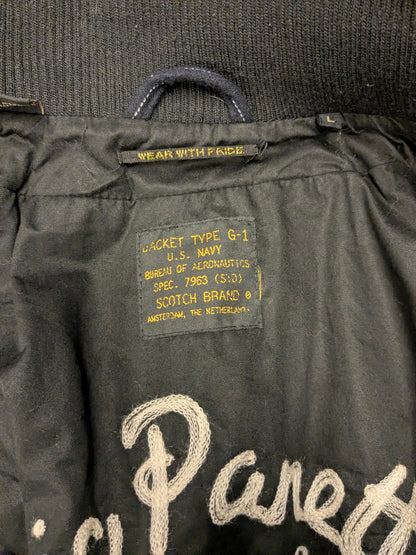 Scotch & Soda tussen jas met dubbele rits. Zwart Wit gestreept. Maat L.