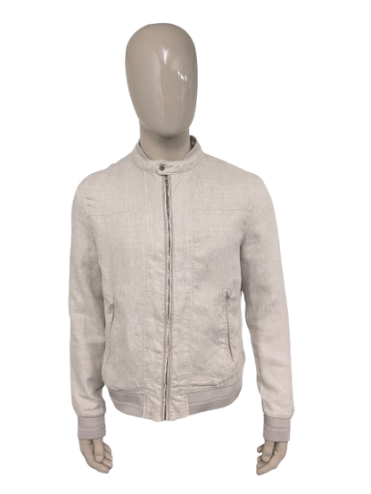 Zara Man Linnen zomer jack. Beige motief. Maat XL.