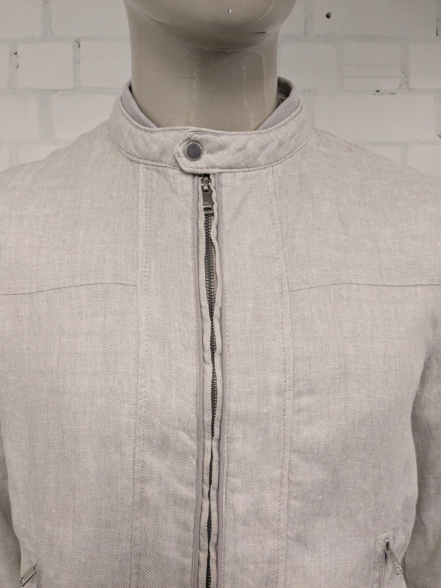 Zara Man Linnen zomer jack. Beige motief. Maat XL.