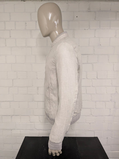 Zara Man Linnen zomer jack. Beige motief. Maat XL.