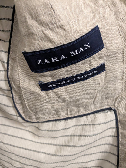 Zara Man Linnen zomer jack. Beige motief. Maat XL.