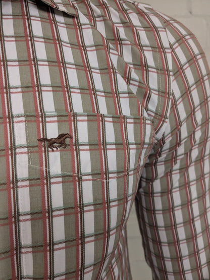 Vintage Mustang overhemd. Groen Wit Rood geruit. Maat M.