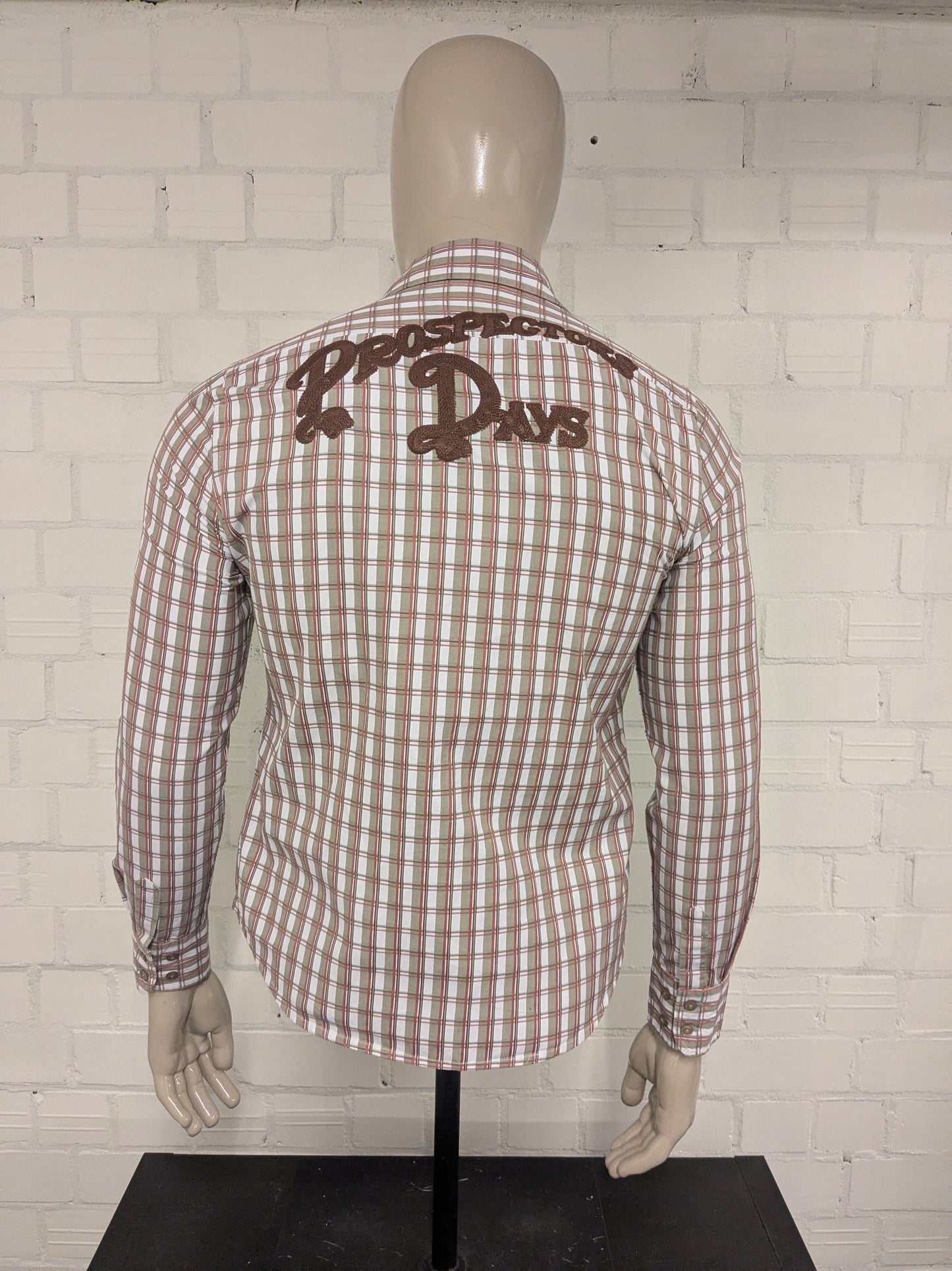 Vintage Mustang overhemd. Groen Wit Rood geruit. Maat M.