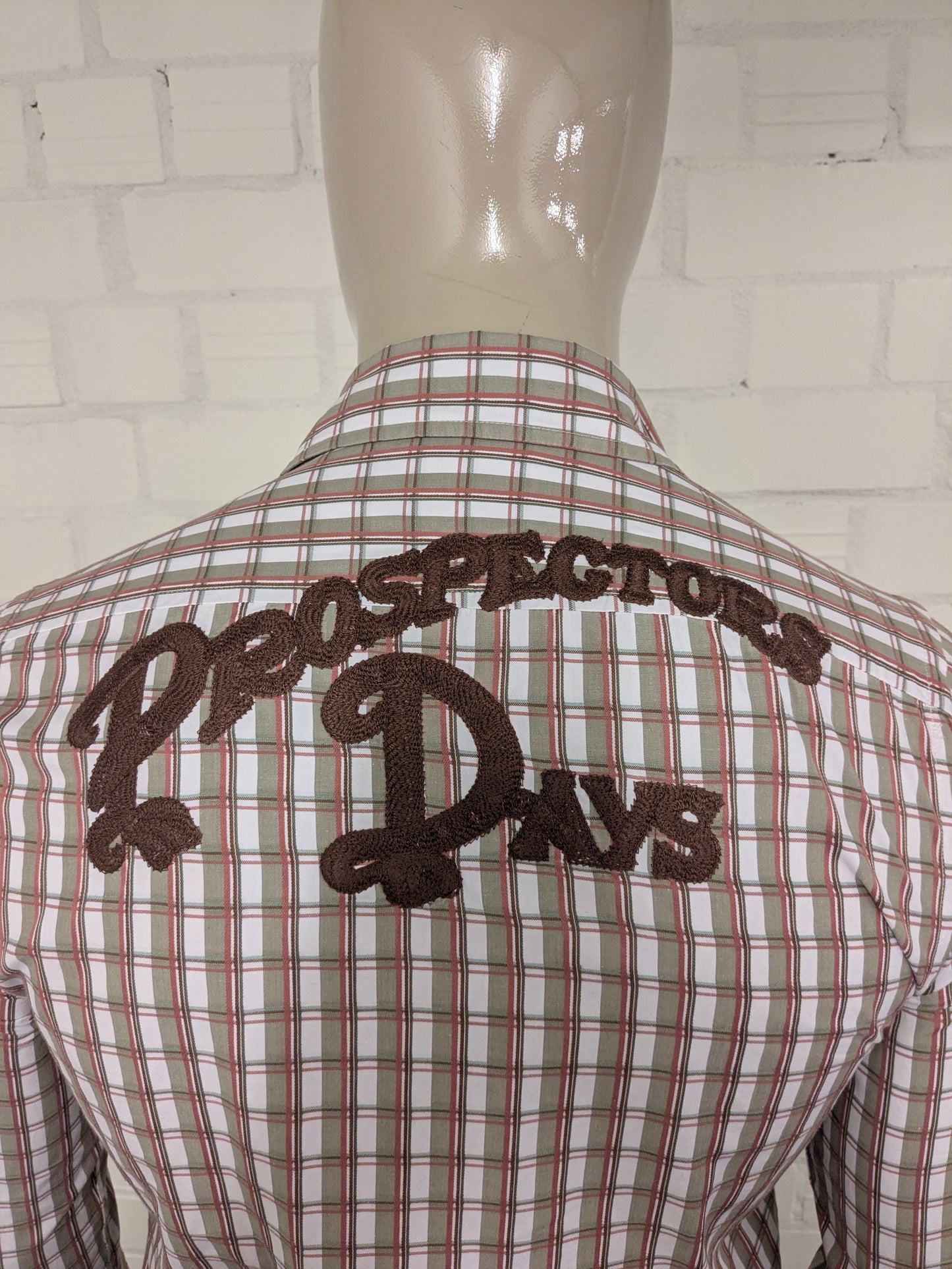 Vintage Mustang overhemd. Groen Wit Rood geruit. Maat M.