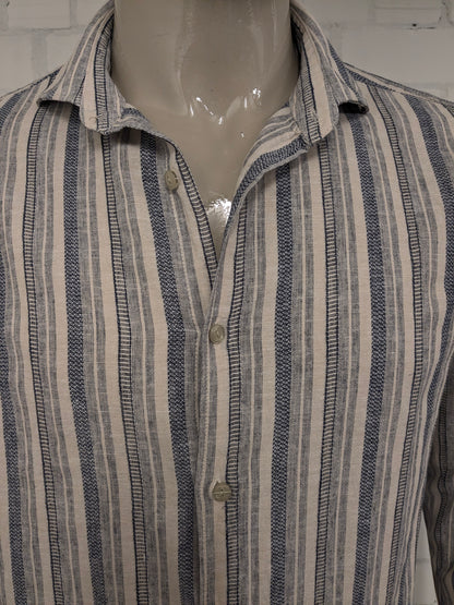 Dstrezzed overhemd. Beige Blauw gestreept. Maat L. regular fit.