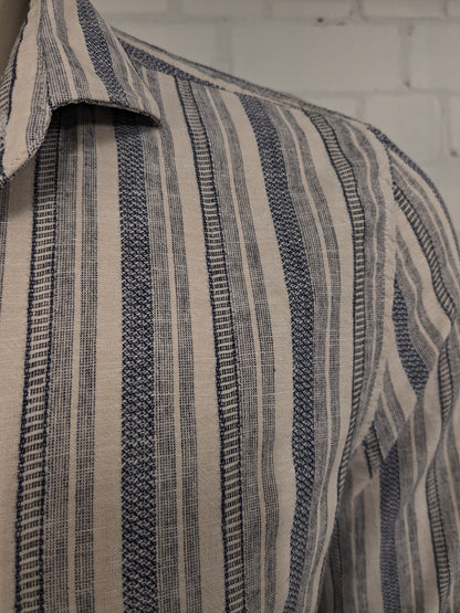 Dstrezzed overhemd. Beige Blauw gestreept. Maat L. regular fit.