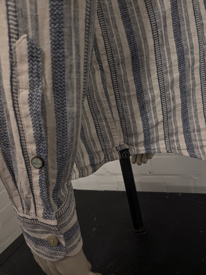 Dstrezzed overhemd. Beige Blauw gestreept. Maat L. regular fit.