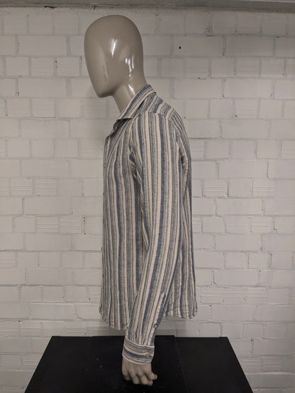 Dstrezzed overhemd. Beige Blauw gestreept. Maat L. regular fit.