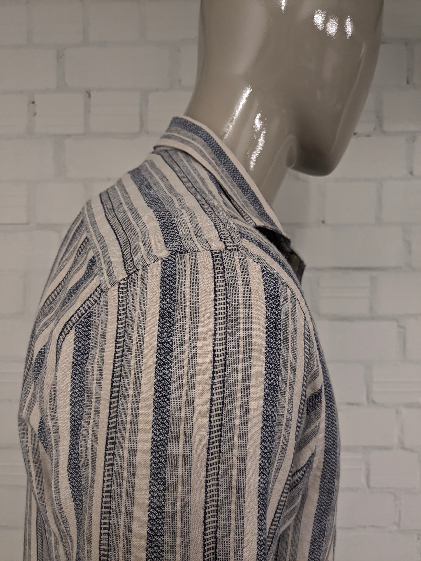 Dstrezzed overhemd. Beige Blauw gestreept. Maat L. regular fit.