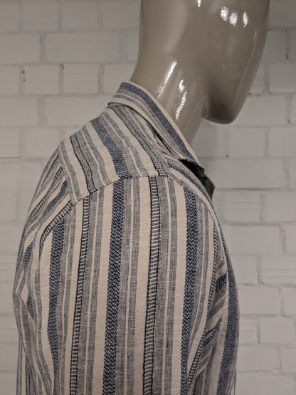 Dstrezzed overhemd. Beige Blauw gestreept. Maat L. regular fit.