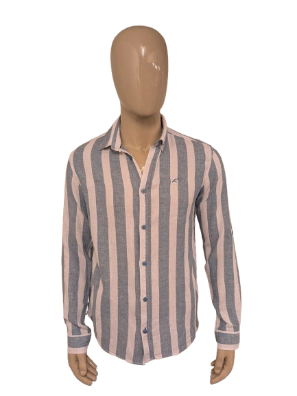 Unicode Linnen overhemd. Blauw Wit gestreept motief. Maat L.