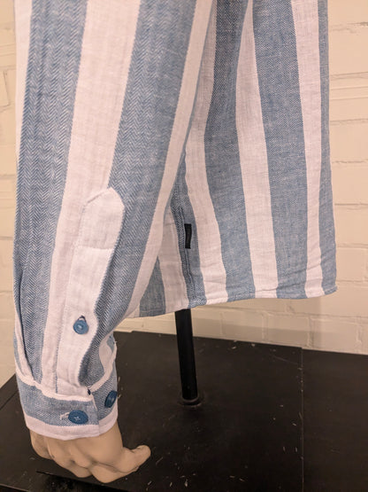 Unicode Linnen overhemd. Blauw Wit gestreept motief. Maat L.