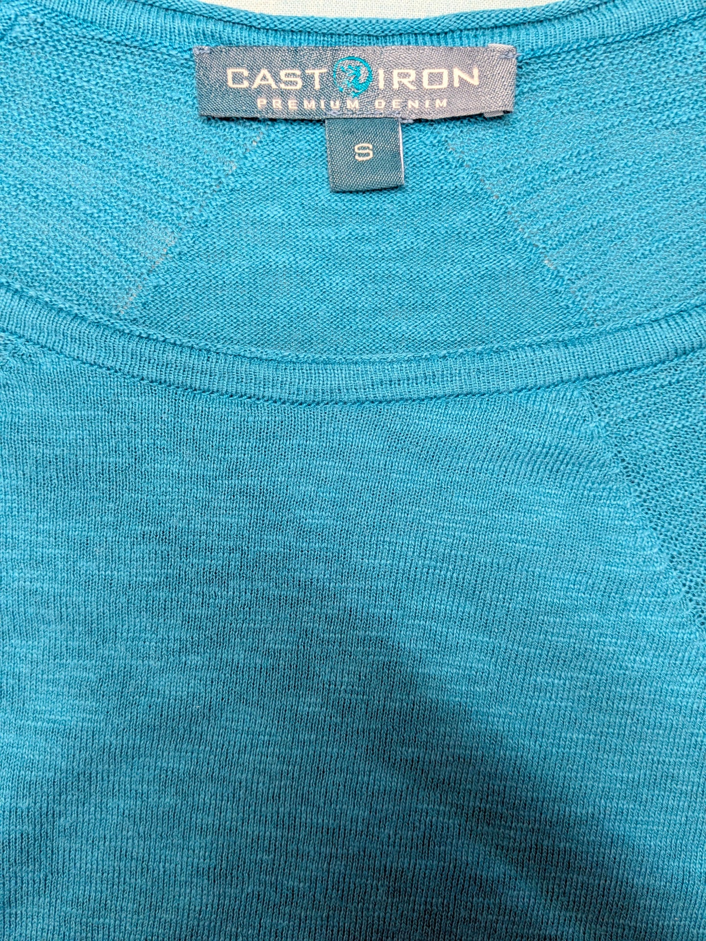 Cast Iron dunne trui. Groen-Blauw gekleurd. Maat S.